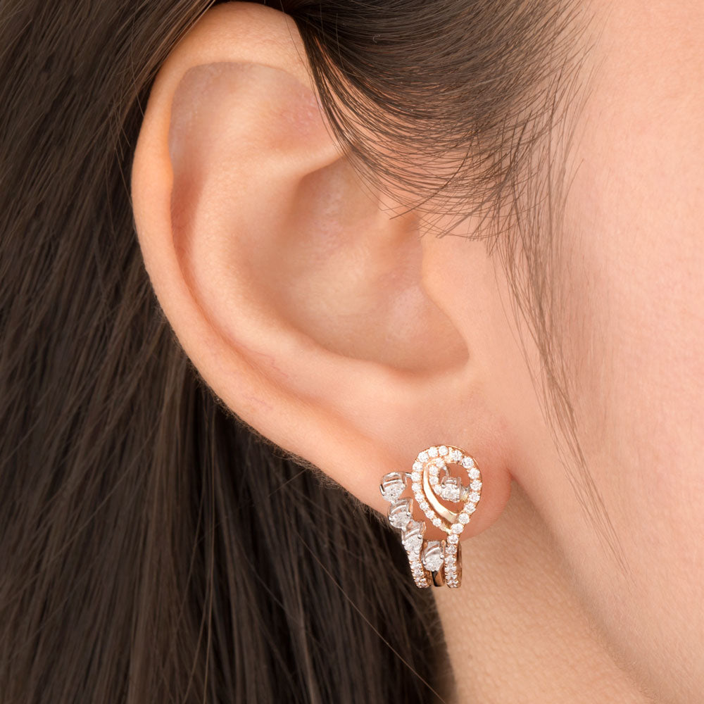 18K Two Tone Gold Diamond Earrings - 0.828ct VVS-VS-EF