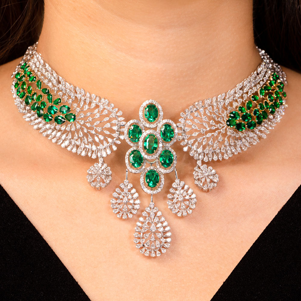 18K Two Tone Gold Diamond Necklace - 15.23ct VVS-EF with Colour Stones