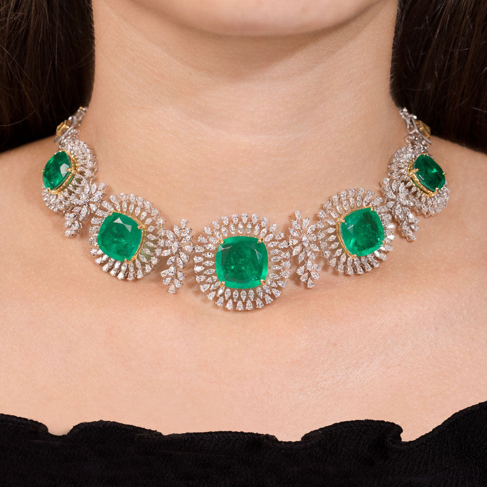 18K Two Tone Gold Diamond Necklace - 11.96ct VVS-VS-EF with Colour Stones