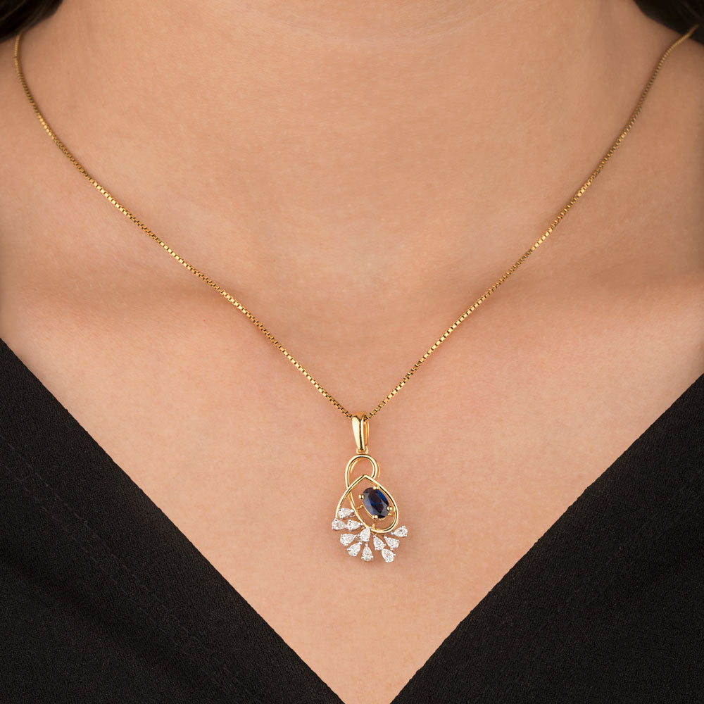 18K Two Tone Gold Diamond Pendant - 0.32ct VVS-VS-EF with Colour Stones