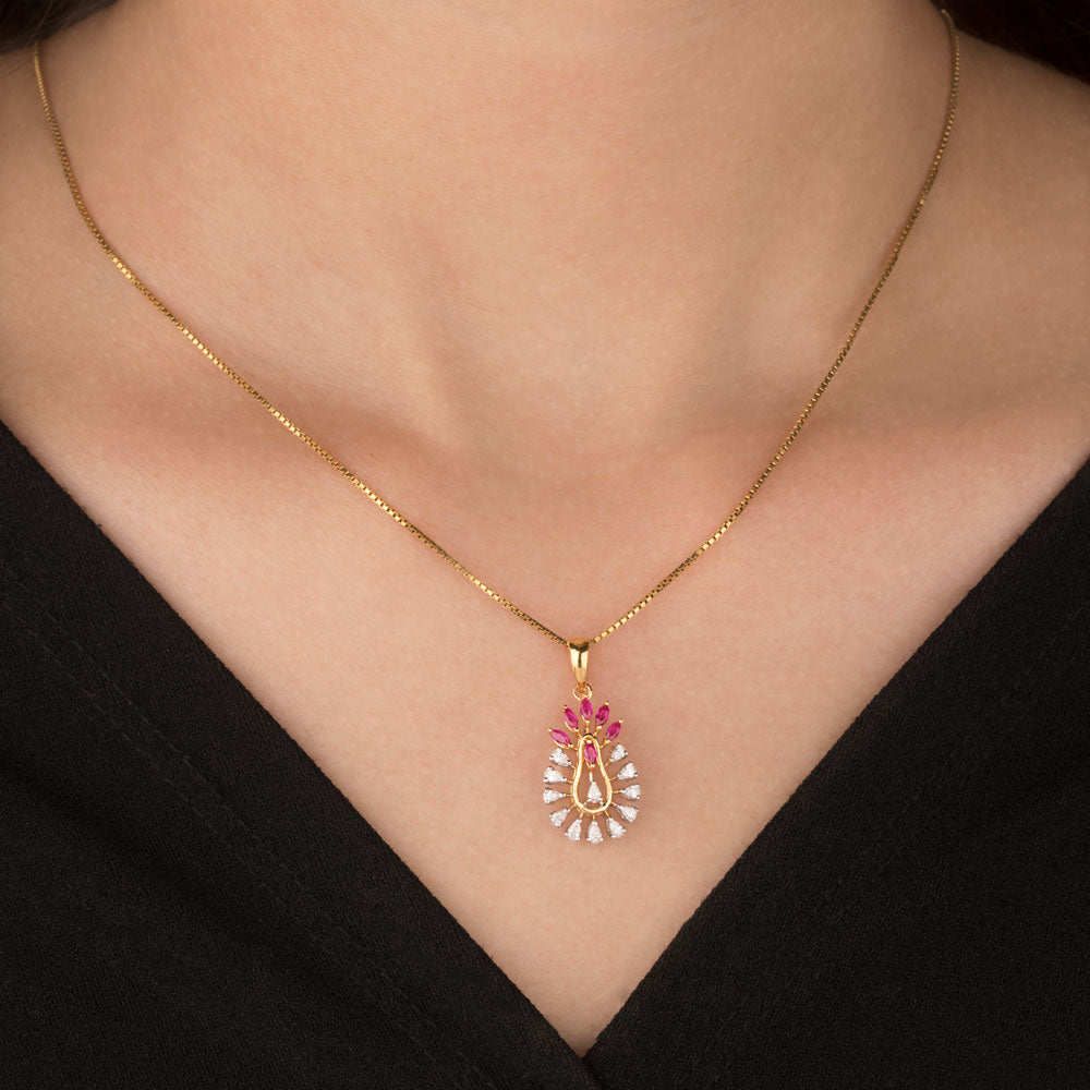 18K Two Tone Gold Diamond Pendant - 0.48ct VVS-EF with Colour Stones