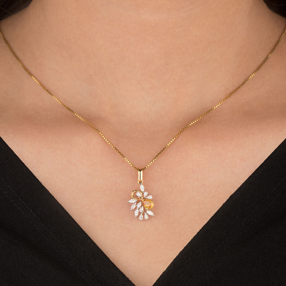 18K Two Tone Gold Diamond Pendant - 0.45ct VVS-EF with Colour Stones