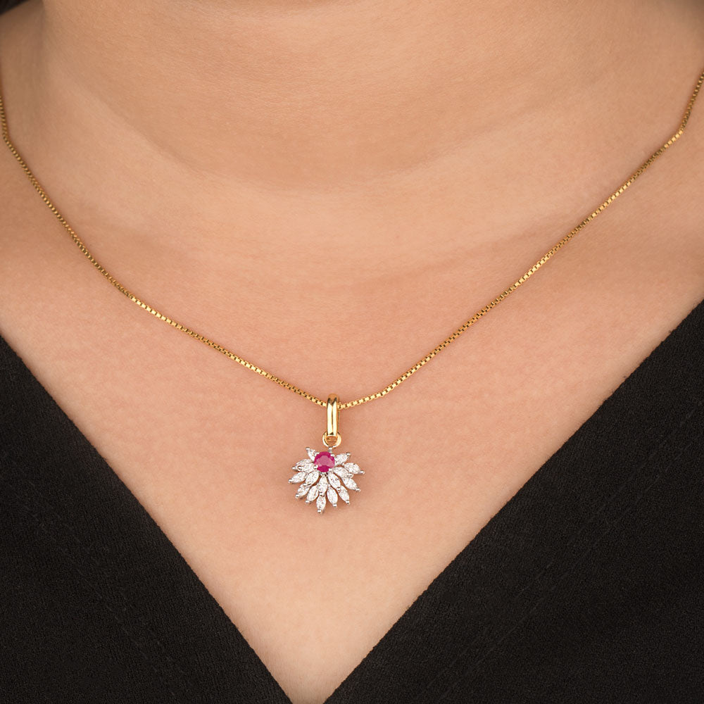 18K Two Tone Gold Diamond Pendant - 0.625ct VVS-VS-EF with Colour Stones