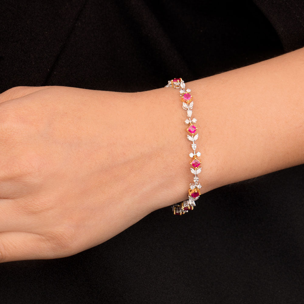 18K Two Tone Gold Diamond Bracelet - 1.12ct VVS-EF with Colour Stones