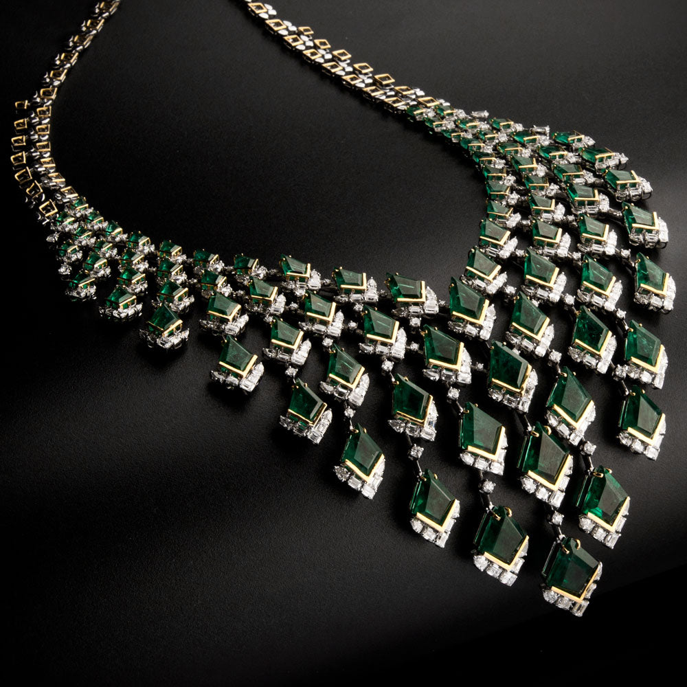 18K Two Tone Gold Diamond Necklace - 33.675ct VVS-EF with Colour Stones