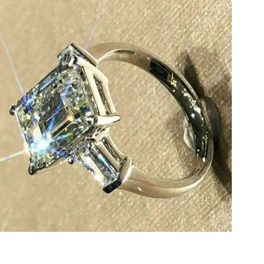 3 Ct Emerald Cut Lab-Created Diamond Engagement Ring 14K White Gold Plated on 925 Sterlin Silver