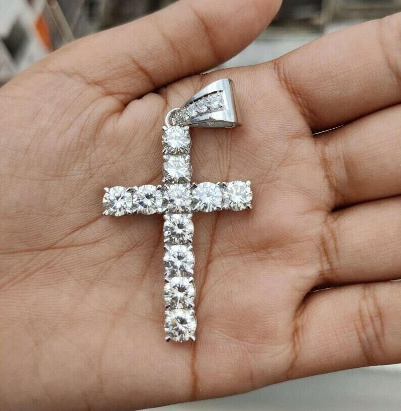 2 Ct Round Cut Diamond 14K White Gold Finish Cross Jesus Pendant 925 Sterling Silver Christmas gift