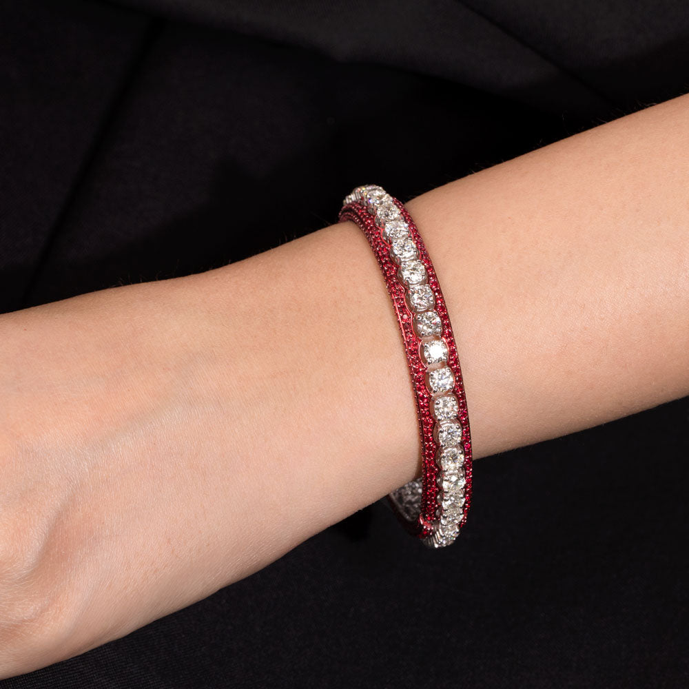 18K White Gold Diamond Bangle - 12.094ct VVS-VS-HI with Colour Stones
