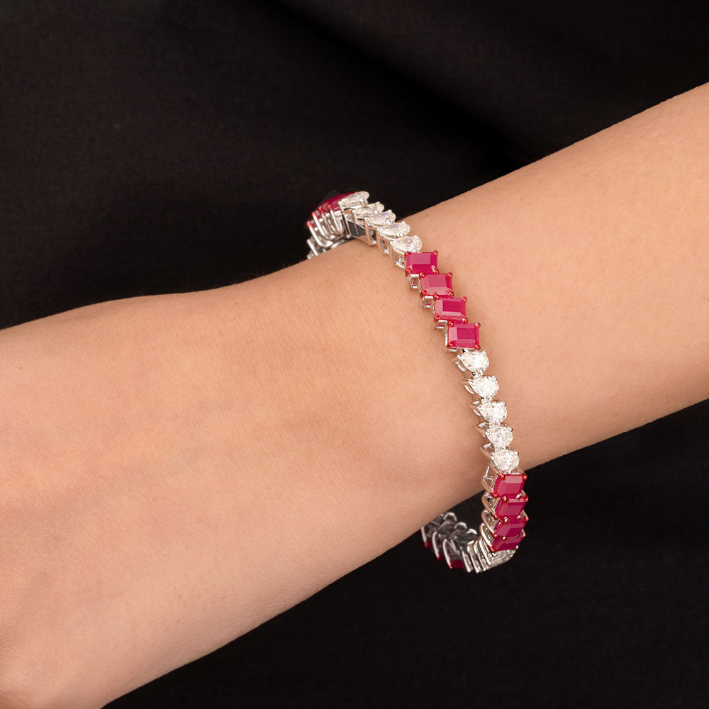 18K White Gold Diamond Bangle - 6.194ct VS-SI-IJ with Colour Stones