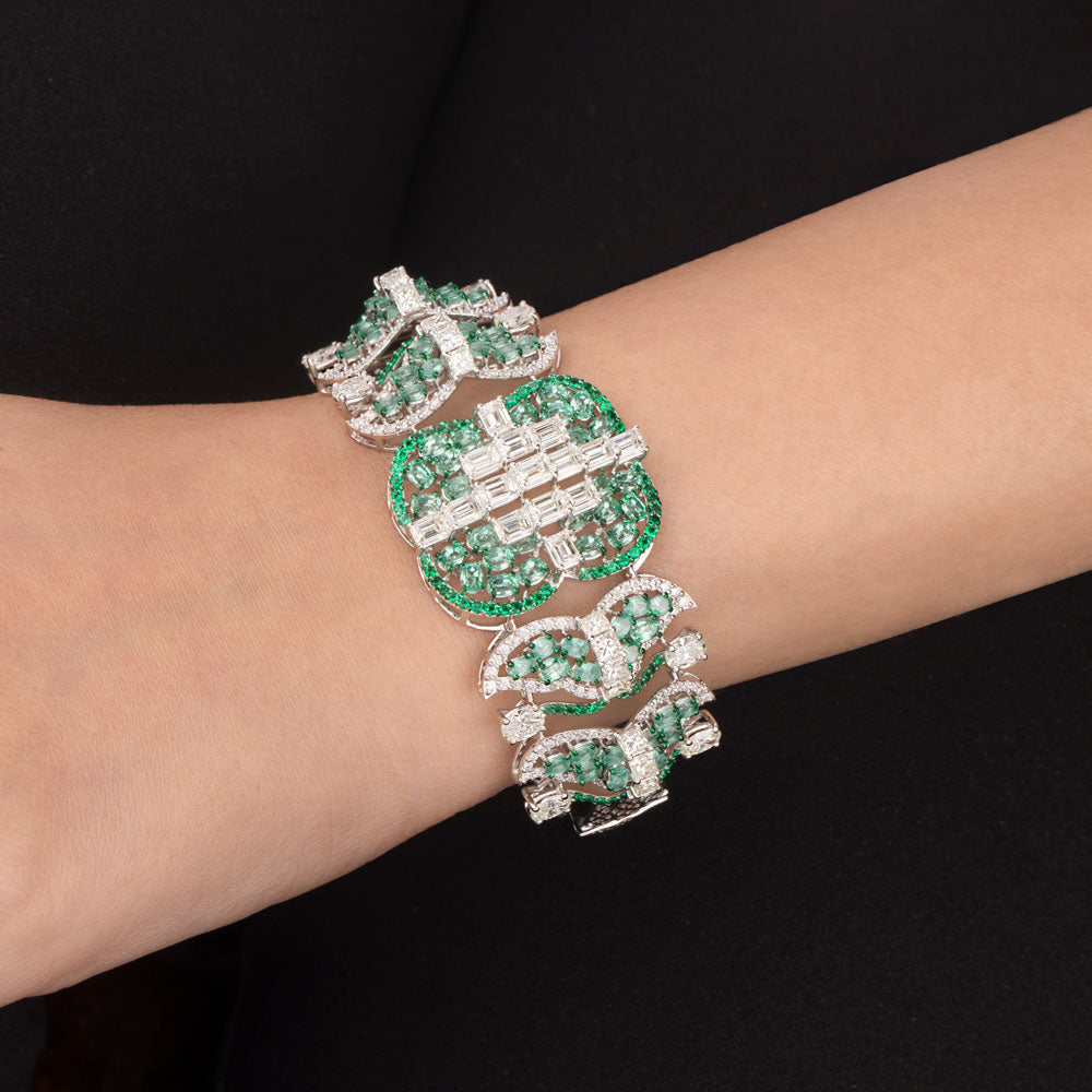 14K White Gold Diamond Kada - 8.93ct VVS-VS-IJ with Colour Stones