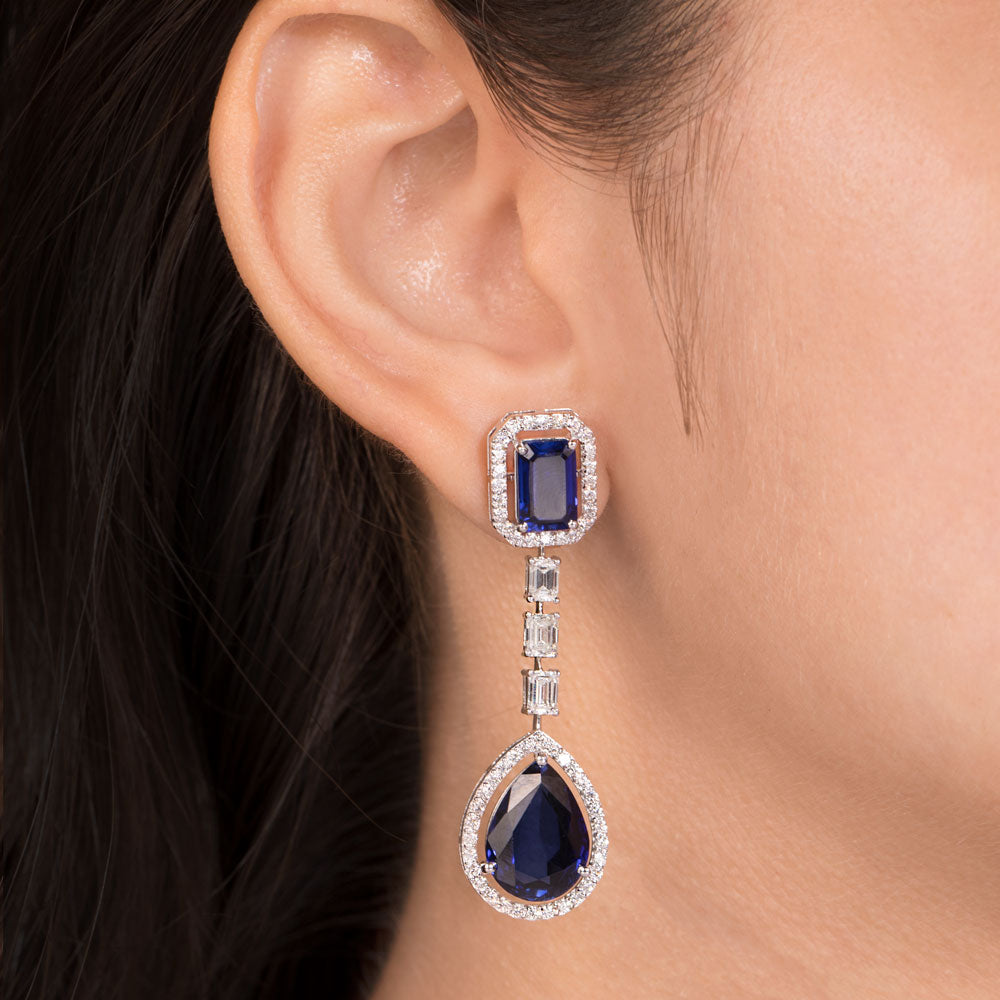 18K White Gold Diamond Earrings - 2.758ct VVS-VS-HI with Colour Stones