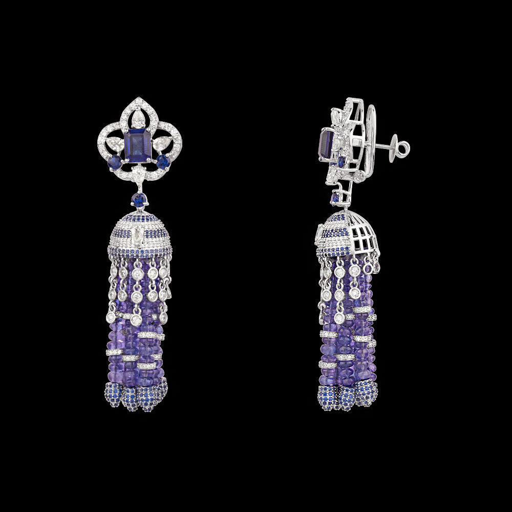 14K White Gold Diamond Earrings - 7.549ct VS-SI-JK with Colour Stones