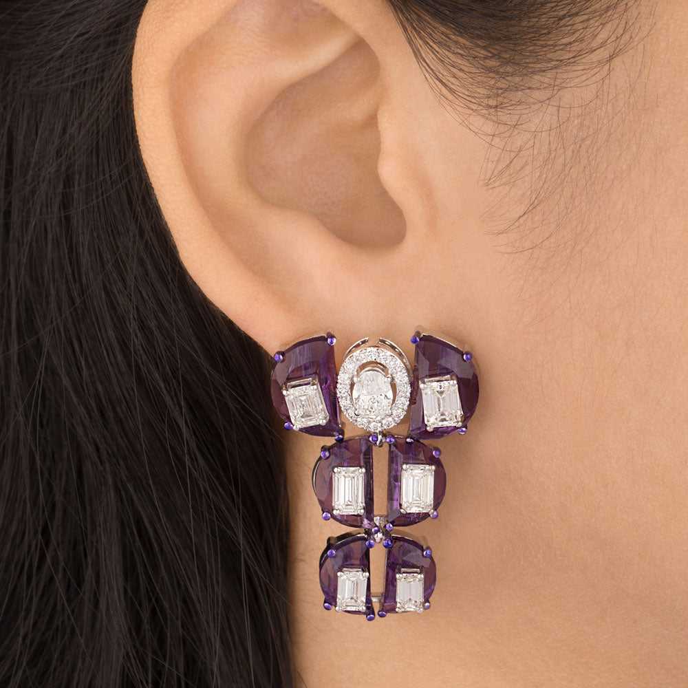 18K White Gold Diamond Earrings - 5.829ct VVS-VS-GH with Colour Stones