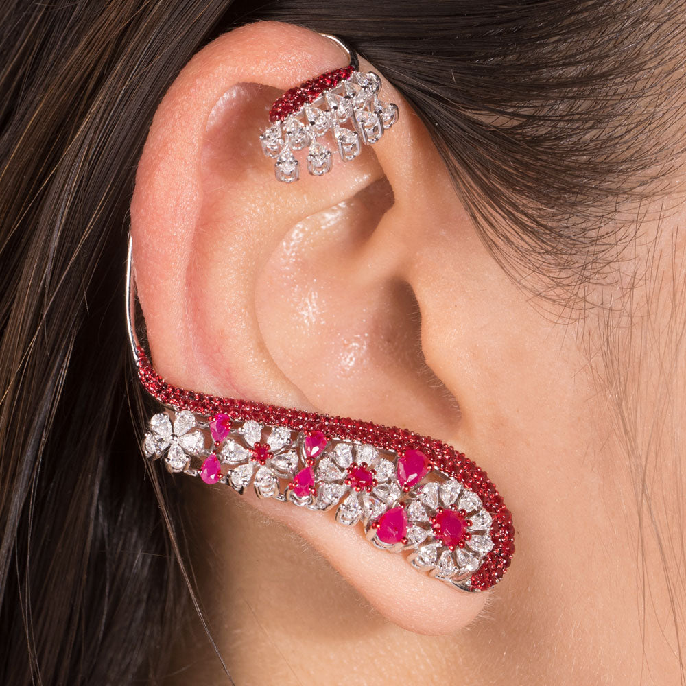 14K White Gold Diamond Earrings - 2.967ct VVS-VS-EF with Colour Stones