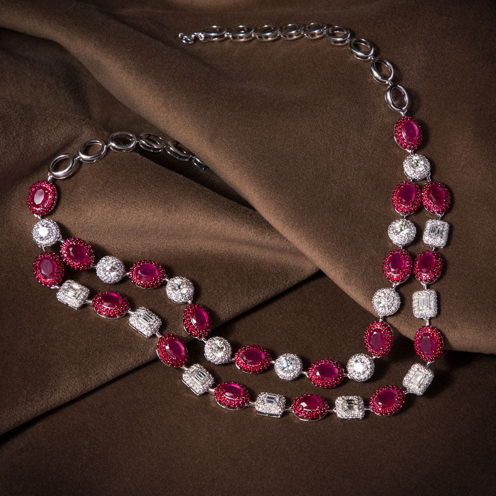 18K White Gold Diamond Necklace - 10.831ct VVS-VS-HI with Colour Stones