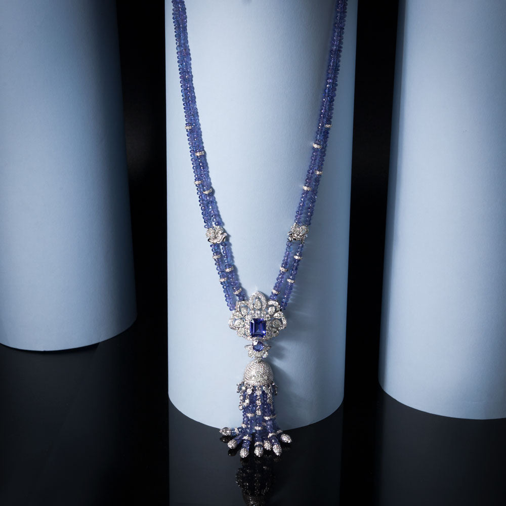 14K White Gold Diamond Necklace - 14.337ct VS-SI-JK with Colour Stones