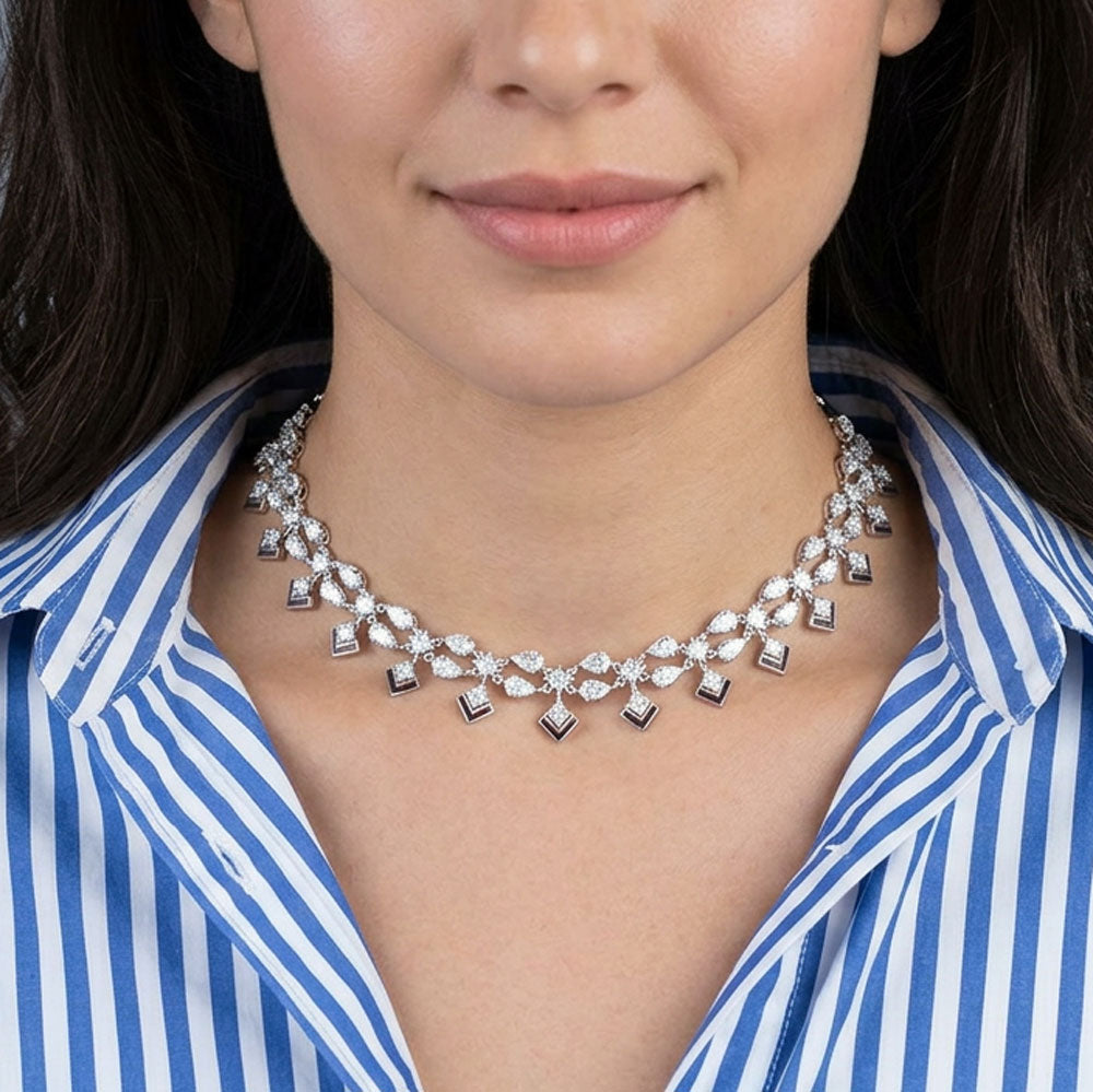 14K White Gold Diamond Necklace - 13.698ct VVS-VS-IJ