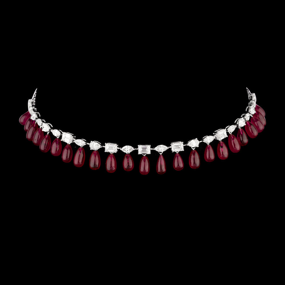 14K White Gold Diamond Necklace - 9.112ct VVS-VS-IJ with Colour Stones
