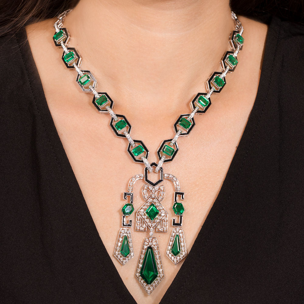 18K White Gold Diamond Necklace - 4.102ct VVS-FG with Colour Stones