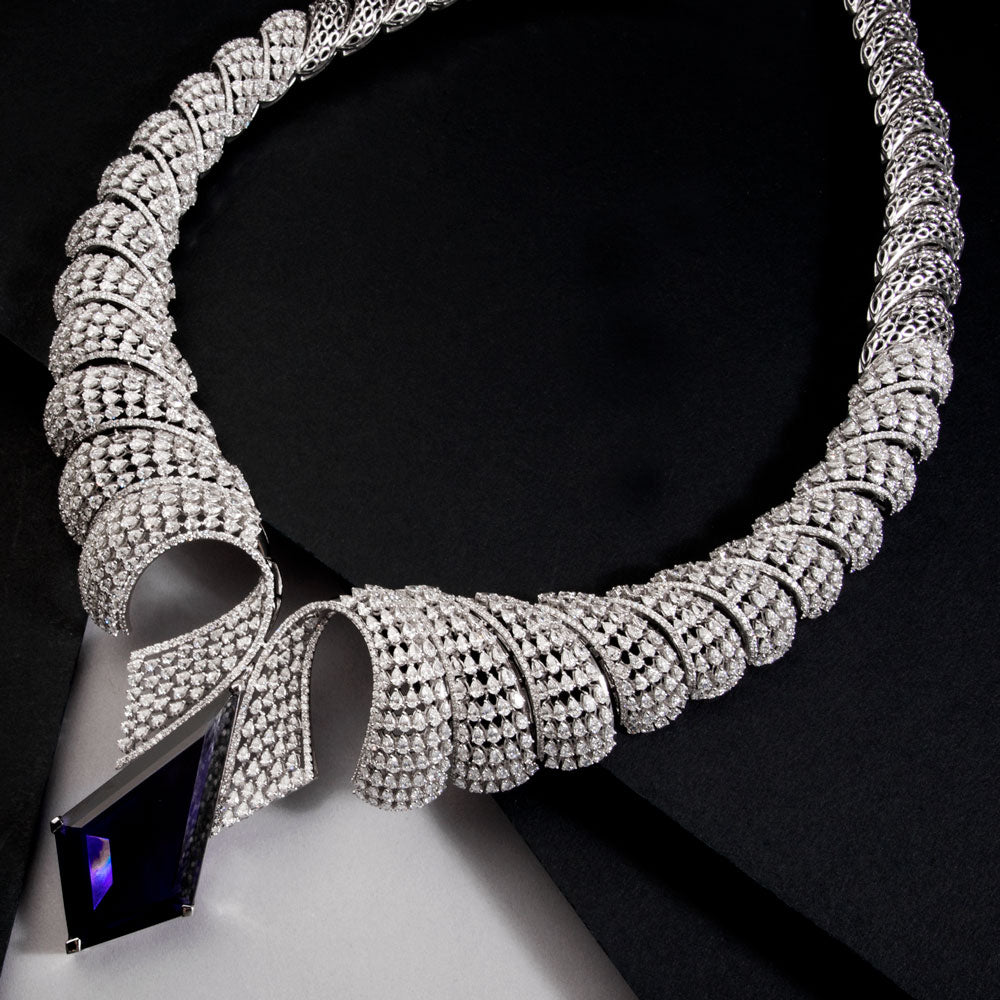 18K White Gold Diamond Necklace - 36.835ct VVS-EF with Colour Stones