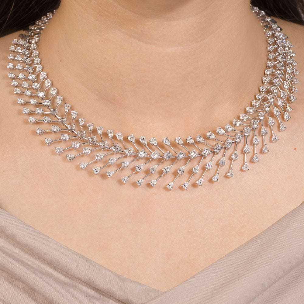 14K White Gold Diamond Necklace - 19.863ct VVS-VS-FG