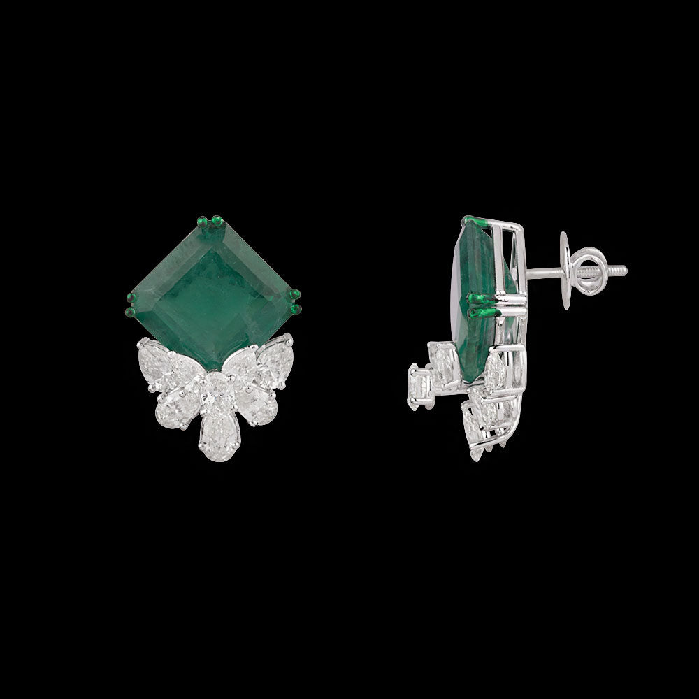 14K White Gold Diamond Earrings - 3.972ct VS-SI-HI with Colour Stones