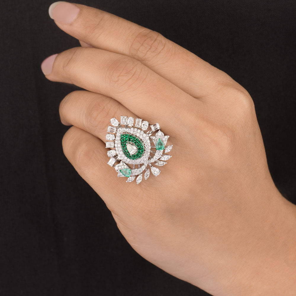 18K White Gold Diamond Ring - 2.094ct VVS-FG with Colour Stones