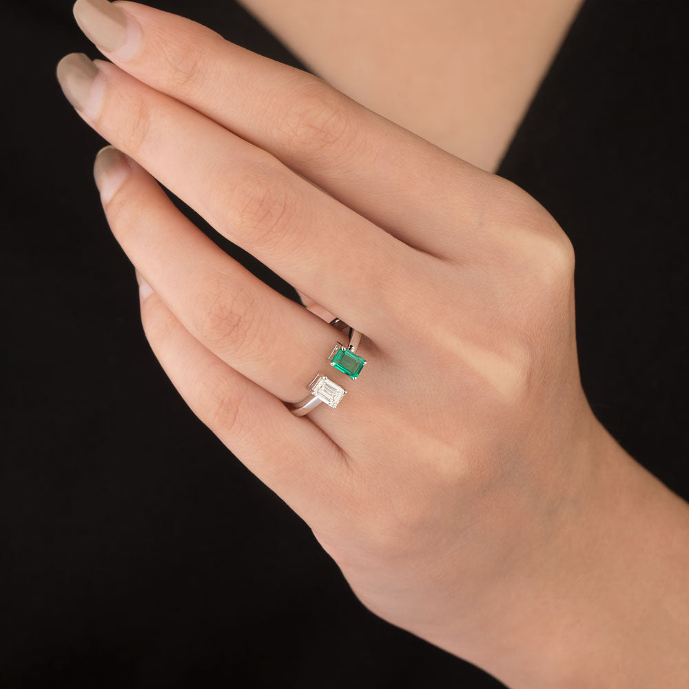 18K White Gold Diamond Ring - 0.401ct SI-HI with Colour Stones