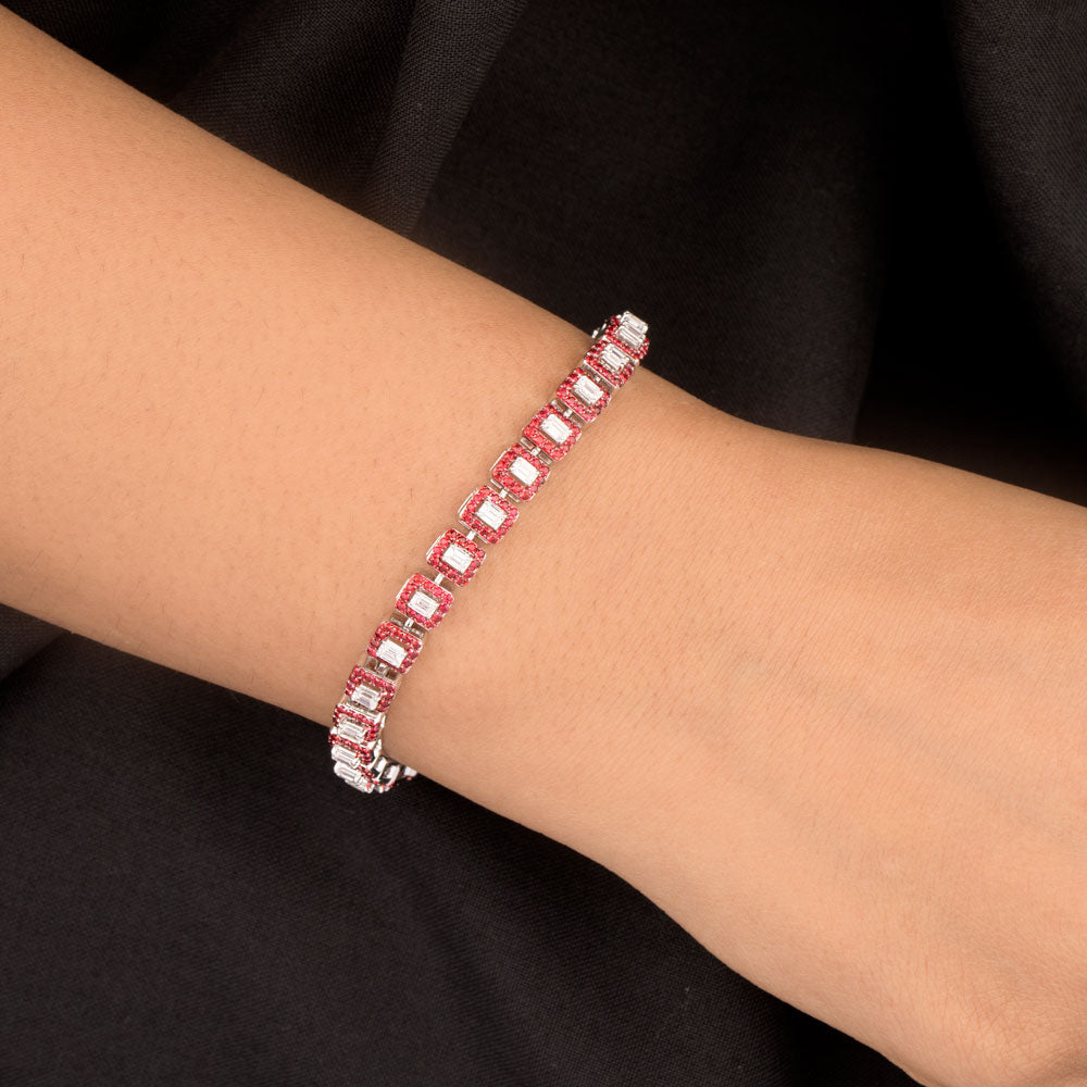 18K White Gold Diamond Bracelet - 1.95ct VVS-EF with Colour Stones