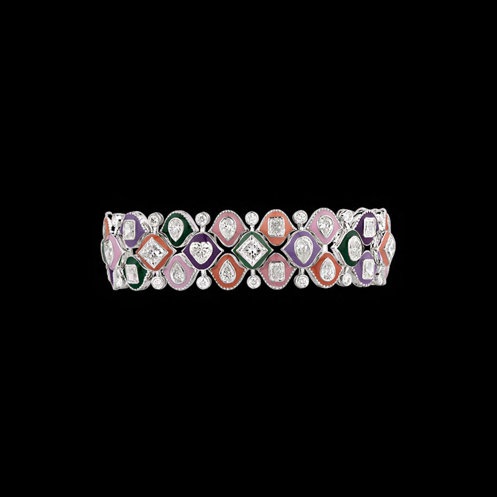 14K White Gold Diamond Bracelet - 13.897ct VVS-VS-GH with Colour Stones