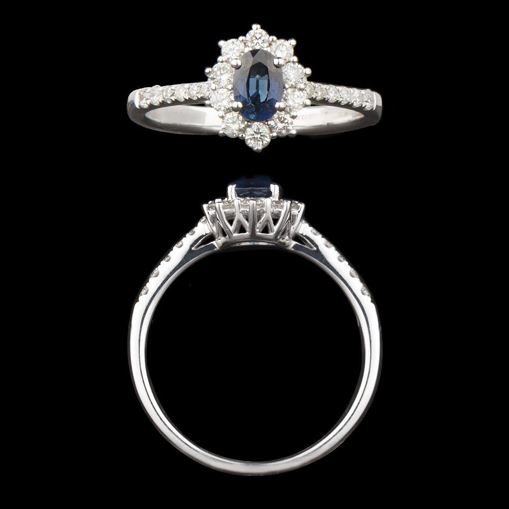 18K White Gold Diamond Ring - 0.48ct SI2-I1-GH with Colour Stones
