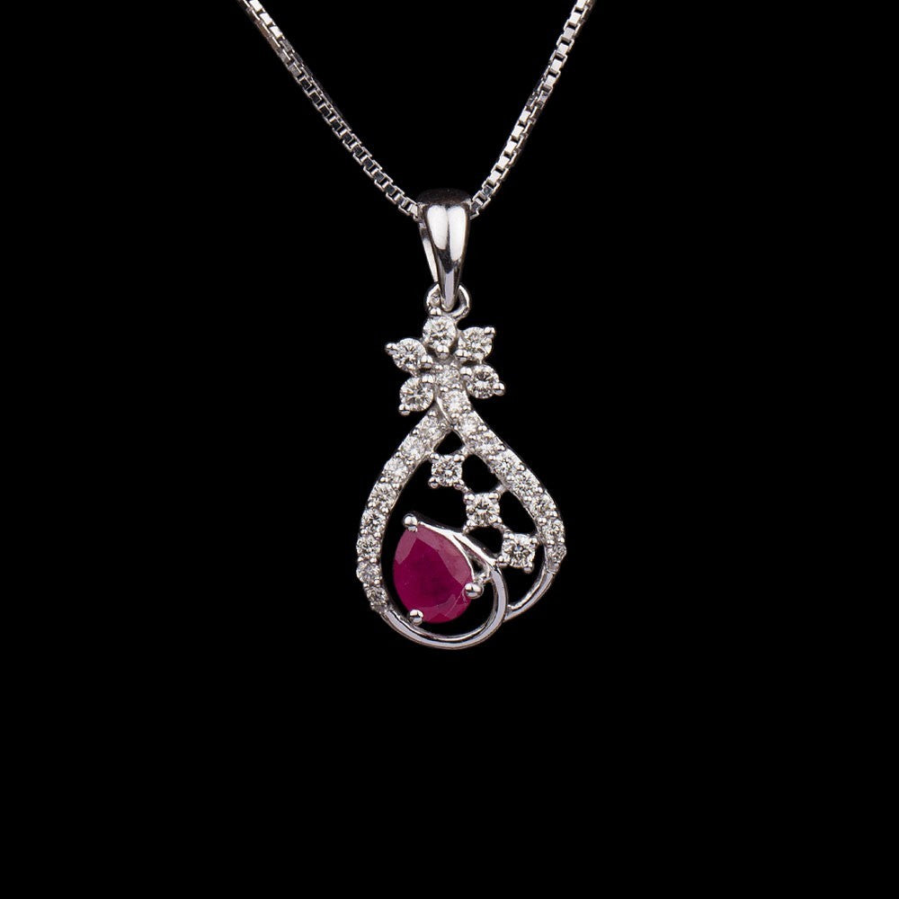 14K White Gold Diamond Pendant - 0.37ct SI-IJ with Colour Stones