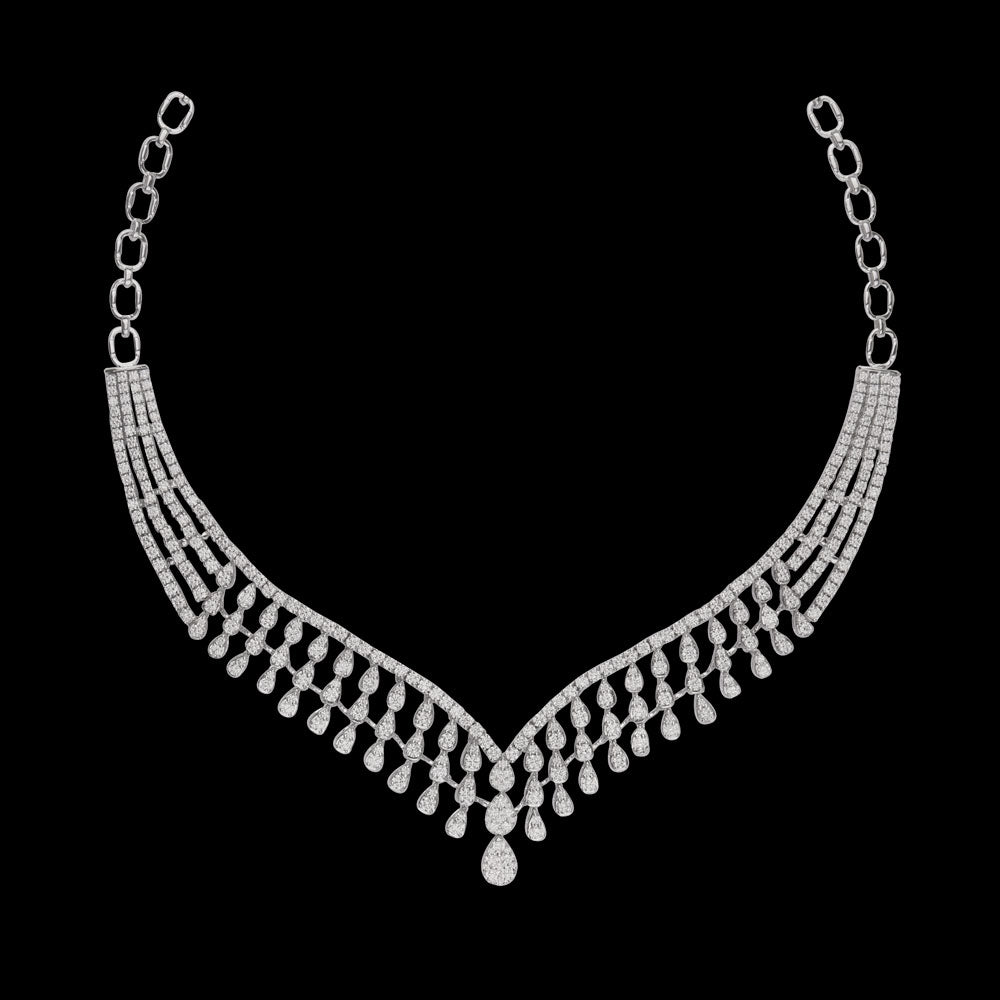 18K White Gold Diamond Necklace - 9.62ct VVS-VS-HI