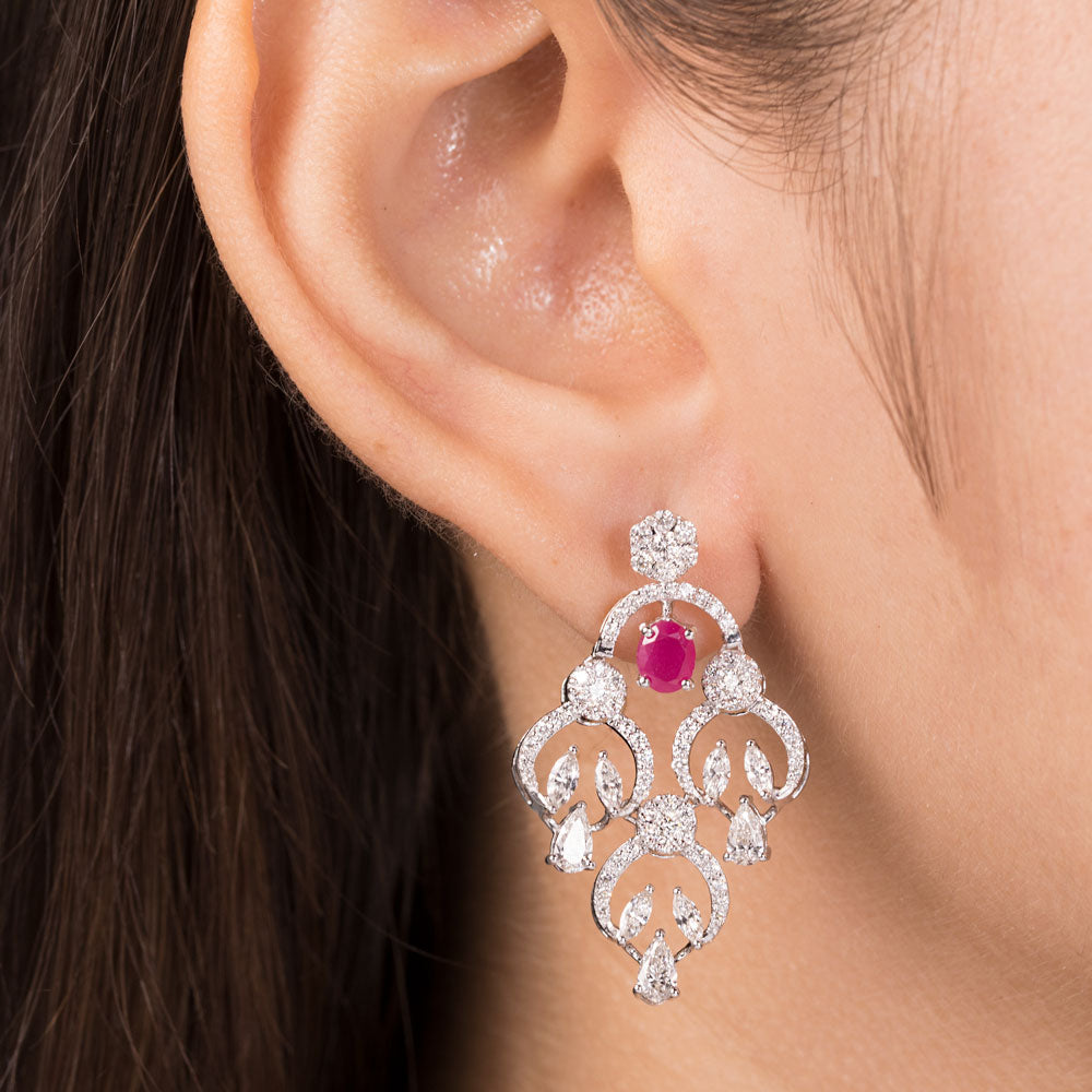 18K White Gold Diamond Jewellery - 2.088ct VVS-EF with Colour Stones