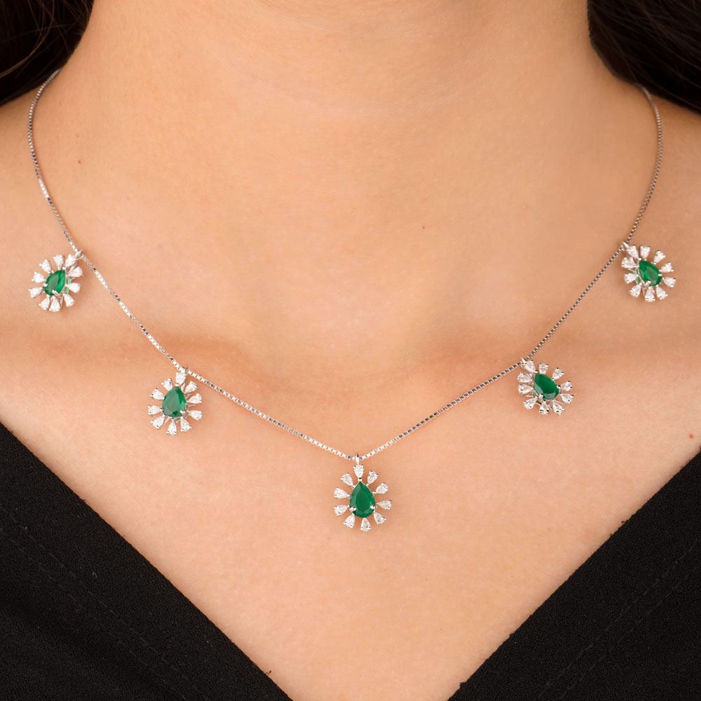 18K White Gold Diamond Necklace - 1.479ct VVS-EF with Colour Stones