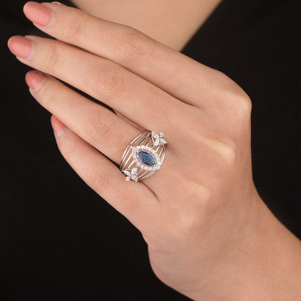 18K White Gold Diamond Ring - 0.544ct VVS-EF with Colour Stones