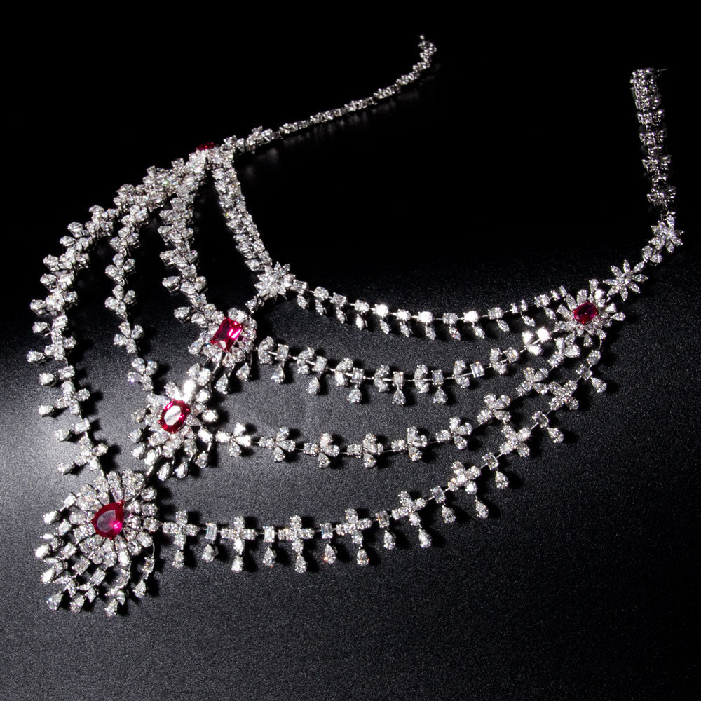 18K White Gold Diamond Necklace - 36.248ct VVS-EF with Colour Stones