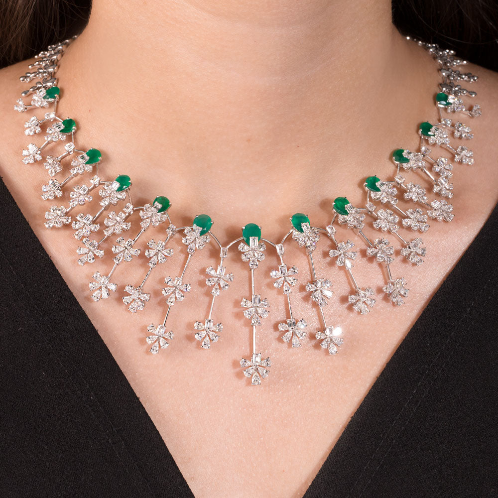 18K White Gold Diamond Necklace - 23.94ct VVS-VS-EF with Colour Stones