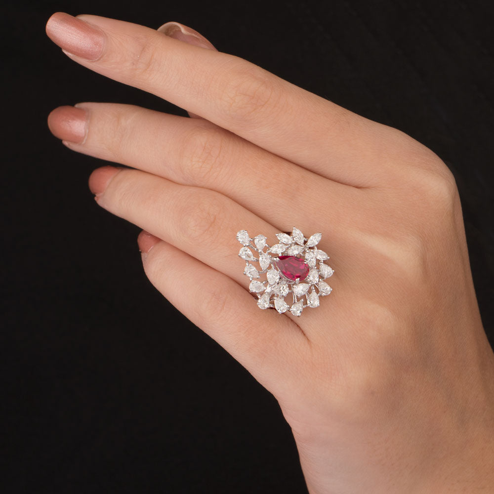 18K White Gold Diamond Ring - 1.821ct VS-SI-FG with Colour Stones