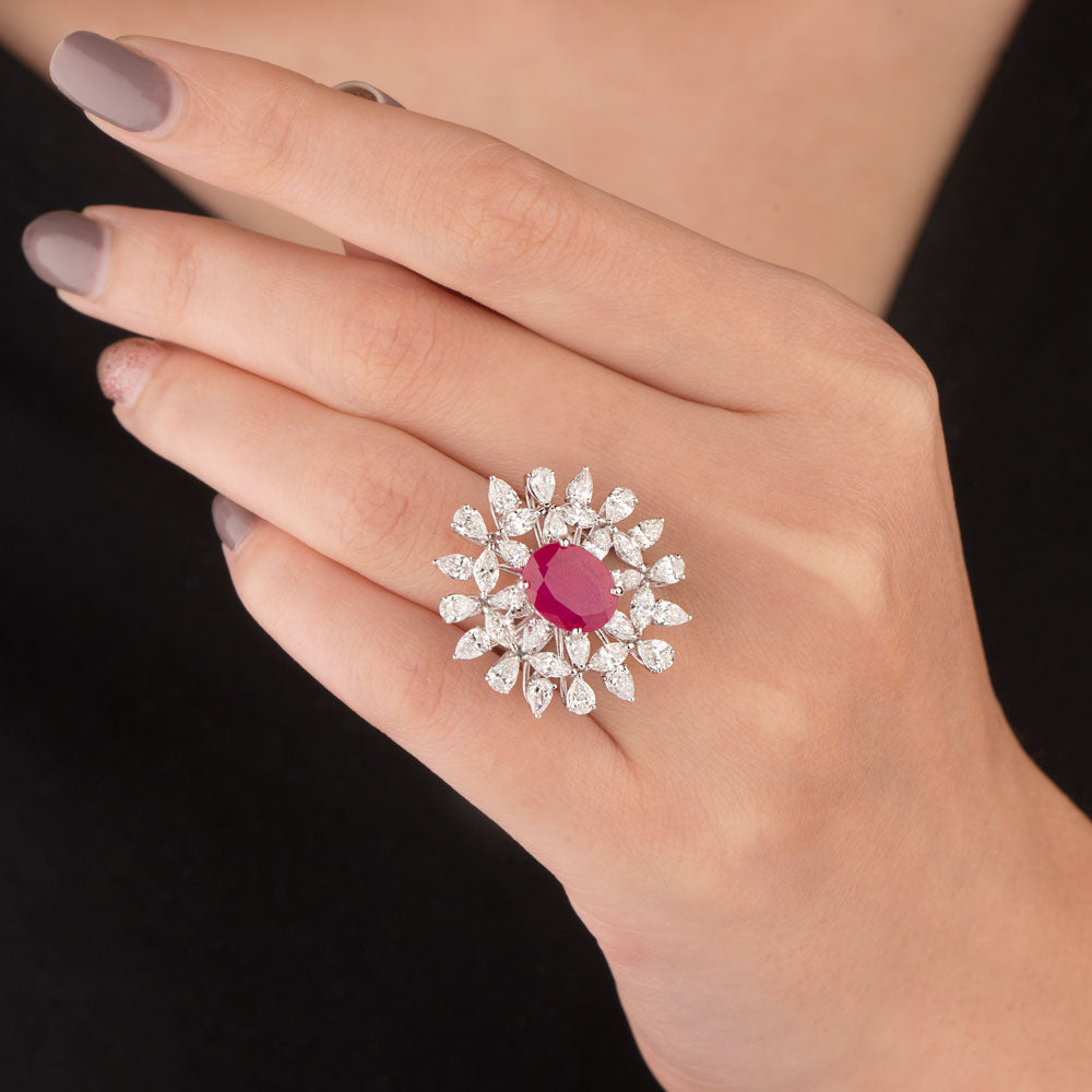18K White Gold Diamond Ring - 3.17ct VS-SI-FG with Colour Stones
