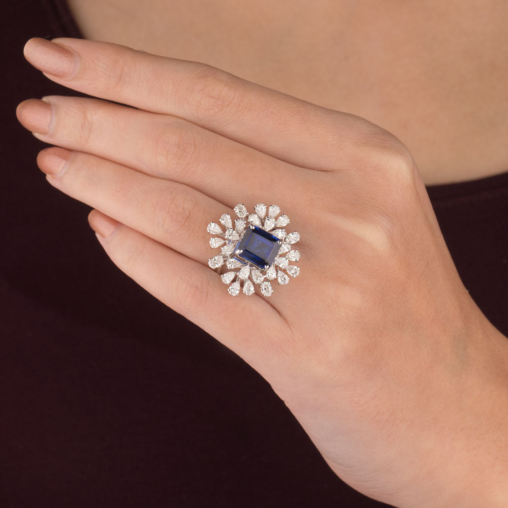 18K White Gold Diamond Ring - 2.35ct VS-SI-FG with Colour Stones