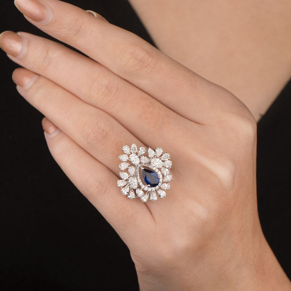 18K White Gold Diamond Ring - 2.451ct VS-SI-EF with Colour Stones
