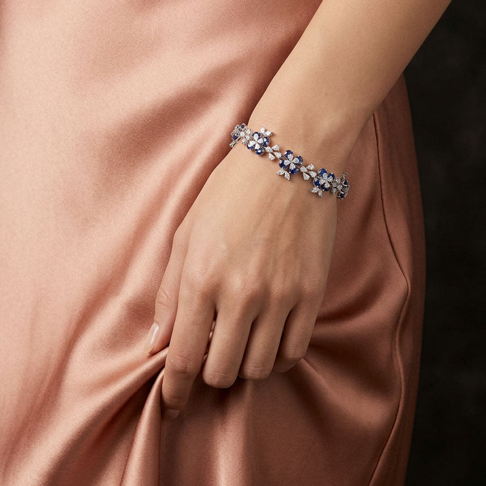 18K White Gold Diamond Bracelet - 2.696ct VVS-EF with Colour Stones
