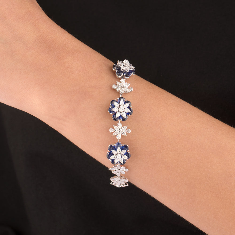 18K White Gold Diamond Bracelet - 2.65ct VS-SI-FG with Colour Stones