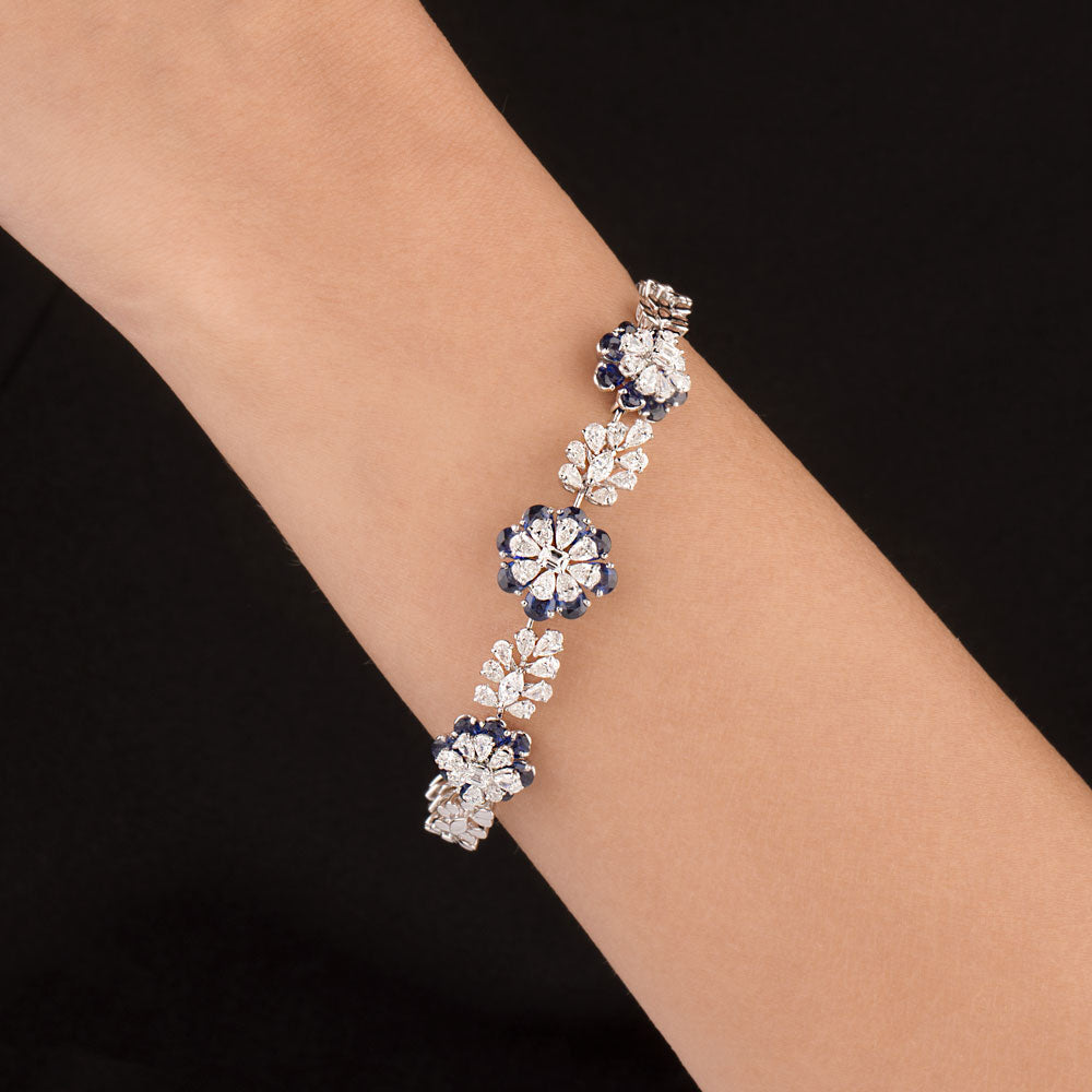 18K White Gold Diamond Bracelet - 3.1ct VS-SI-FG with Colour Stones