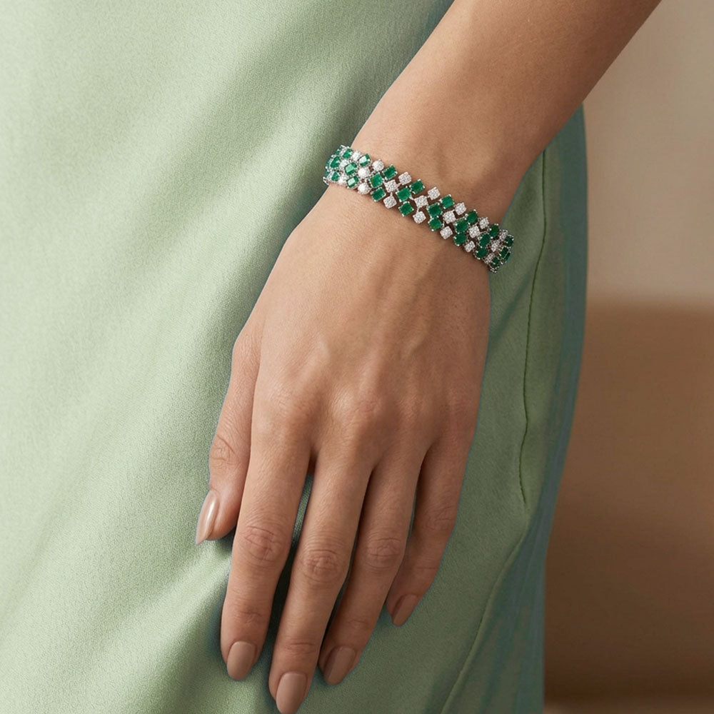 18K White Gold Diamond Bracelet - 5.24ct VS-SI-EF with Colour Stones