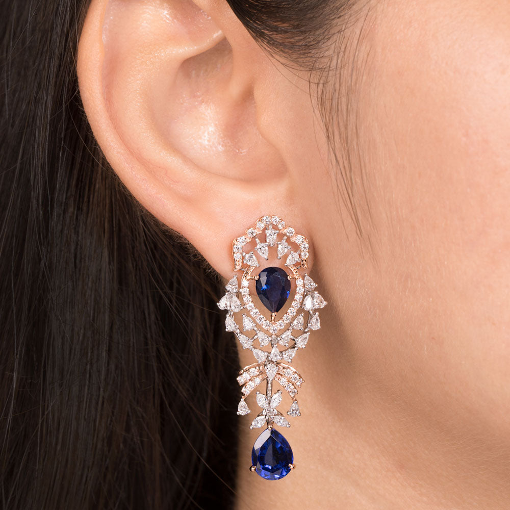 18K Two Tone Gold Diamond Earrings - 2.61ct VVS-EF with Colour Stones