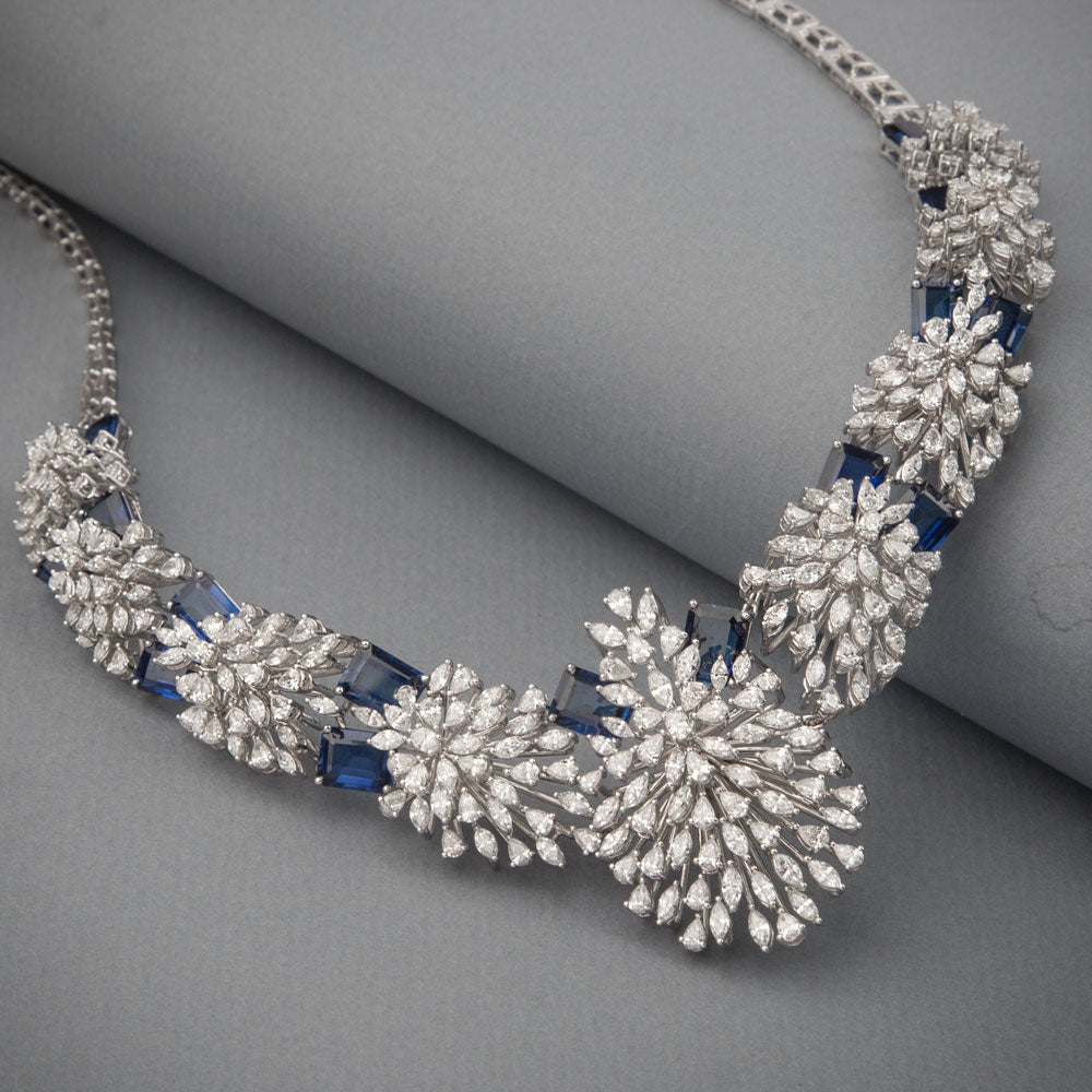 18K White Gold Diamond Necklace - 17.42ct VVS-EF with Colour Stones