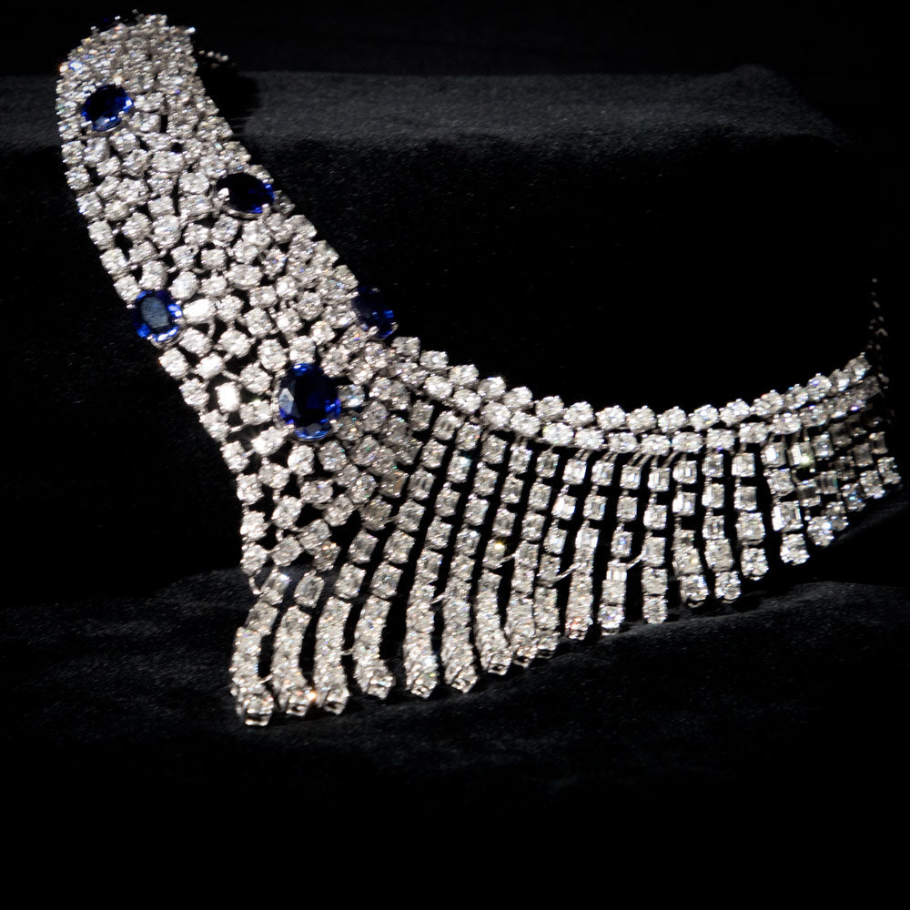 18K White Gold Diamond Necklace - 64.19ct VVS-VS-GH with Colour Stones