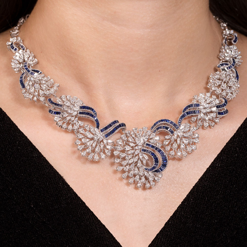 18K White Gold Diamond Necklace - 14.88ct VVS-EF with Colour Stones